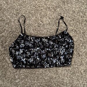 Garage Black Sequin Cami Crop Top